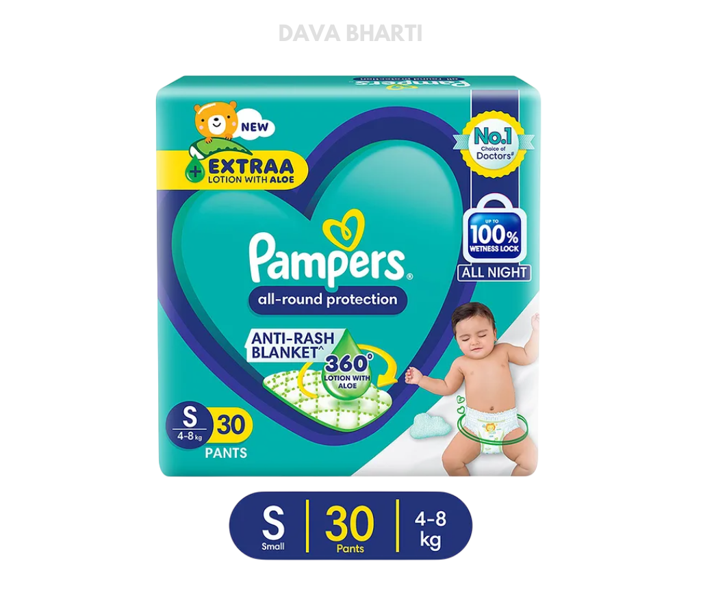 Pampers All Round Protection Diaper Style Pants Lotion With Aloe Vera Small - 30 Pieces