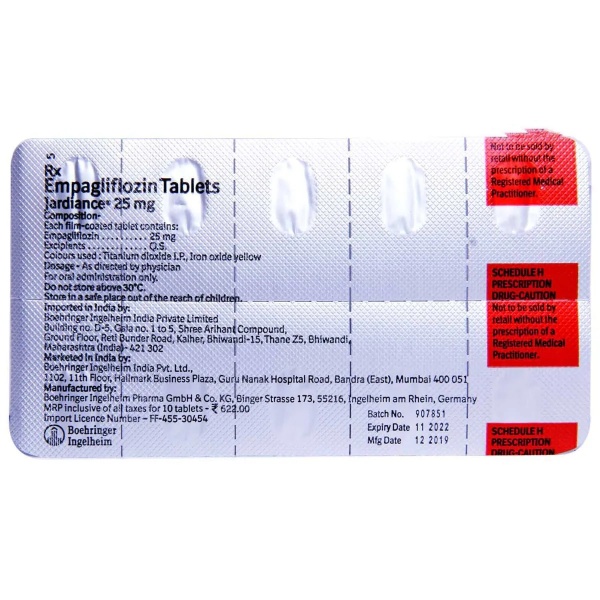 Jardiance 25mg Tablet 10's | Check Price, Uses, Side Effects, Substitutes