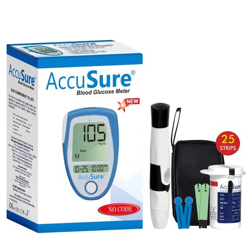 Buy AccuSure Simple Glucometer with 25 Strips Online | Check Price ...